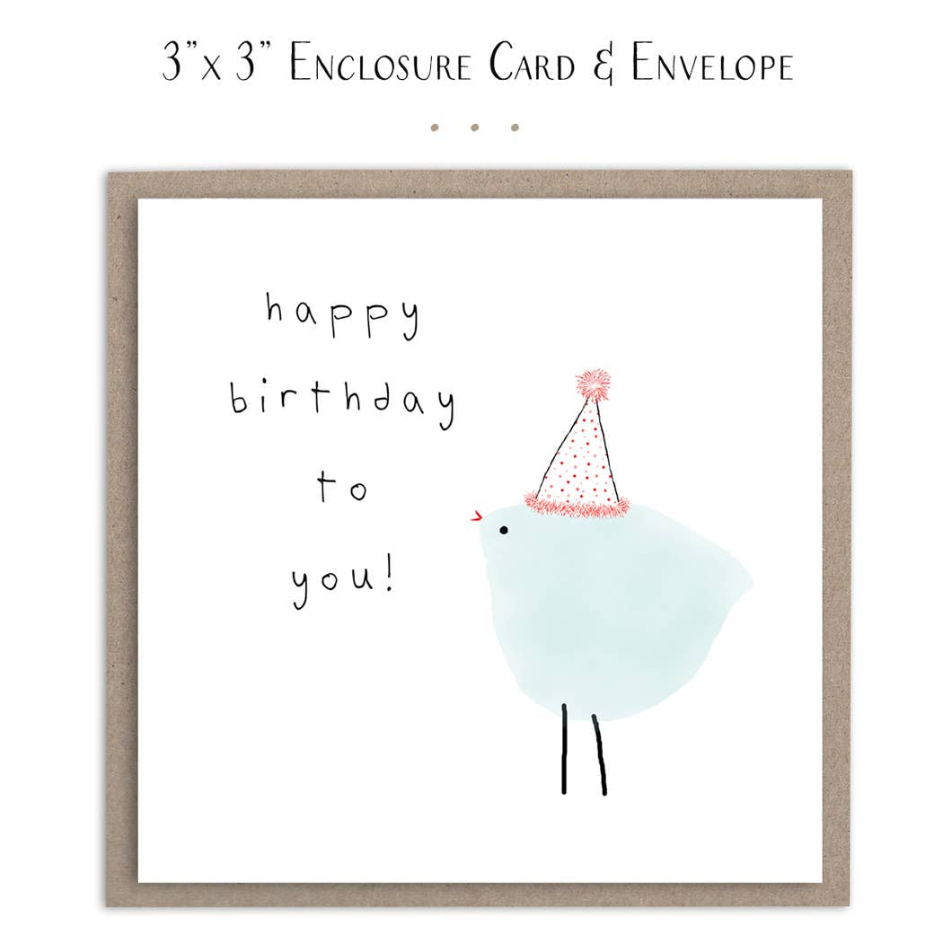 Card: 3x3 : Happy Birthday Party Bird (with glitter) Mini card