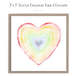 Card: 3x3 : Rainbow Heart. (glitter) Mini card